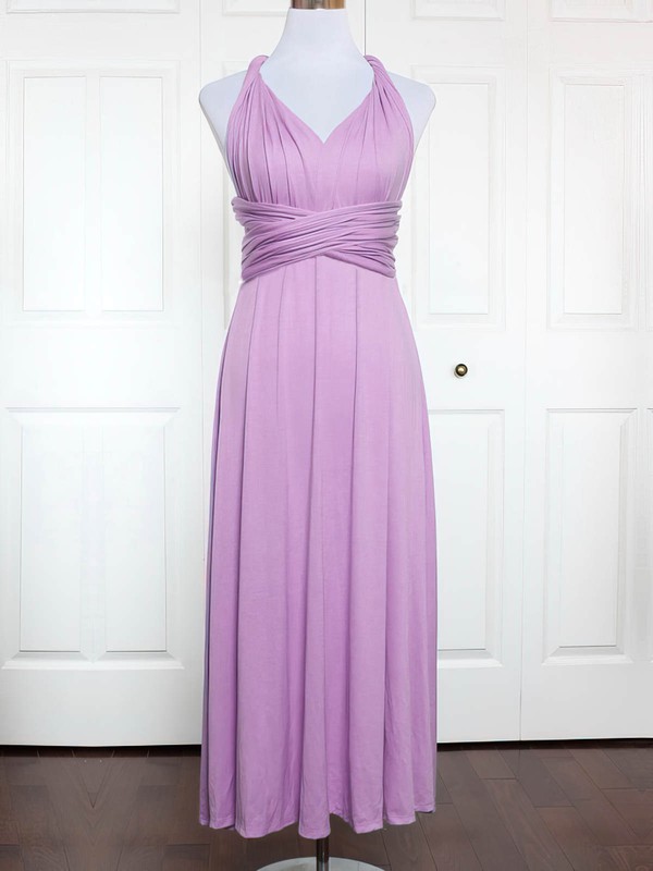 Jersey V-neck Ankle-length A-line with Ruffles Bridesmaid Dresses #PWD01013146