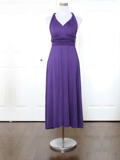 Jersey V-neck Ankle-length A-line with Ruffles Bridesmaid Dresses #PWD01013152
