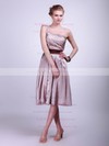A-line Tea-length Satin Sashes/Ribbons One Shoulder Bridesmaid Dresses #PWD02013625