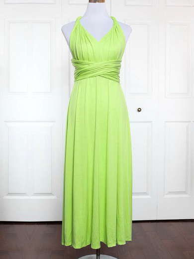 Jersey V-neck Ankle-length A-line with Ruffles Bridesmaid Dresses #PWD01013167