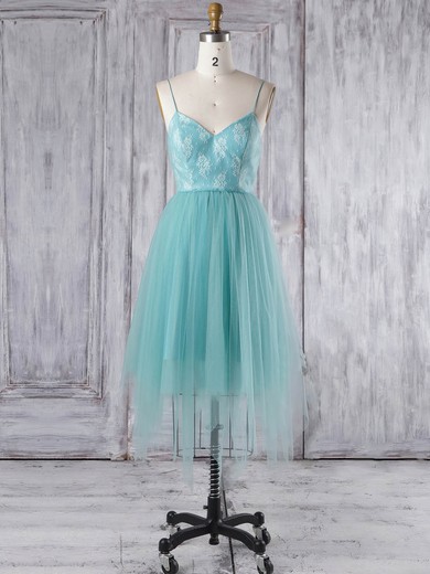Tulle V-neck Asymmetrical A-line with Lace Bridesmaid Dresses #PWD01013348