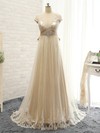 Tulle V-neck Sweep Train Empire with Appliques Lace Bridesmaid Dresses #PWD01013397