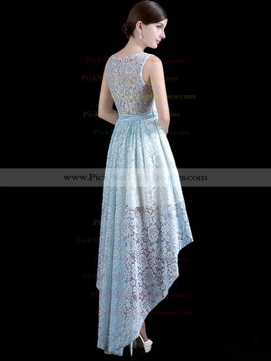 Lace Scoop Neck Asymmetrical A-line with Sashes / Ribbons Bridesmaid Dresses #PWD01013411