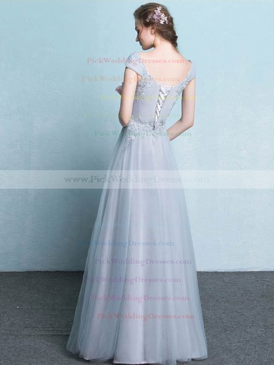 Tulle V-neck Floor-length A-line with Appliques Lace Bridesmaid Dresses #PWD01013425