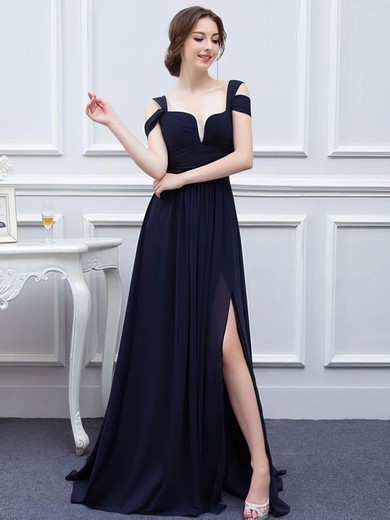 Chiffon V-neck Sweep Train A-line with Split Front Bridesmaid Dresses #PWD01013426