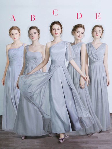 Chiffon Silk-like Satin One Shoulder Floor-length A-line with Split Front Bridesmaid Dresses #PWD01013429