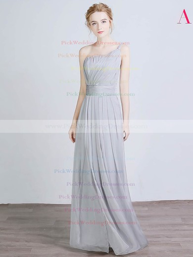 Chiffon Silk-like Satin One Shoulder Floor-length A-line with Split Front Bridesmaid Dresses #PWD01013429