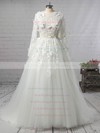 Tulle Scoop Neck Court Train Ball Gown with Appliques Lace Wedding Dresses #PWD00023008