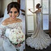 Tulle Silk-like Satin Off-the-shoulder Sweep Train Trumpet/Mermaid with Beading Wedding Dresses #PWD00023010