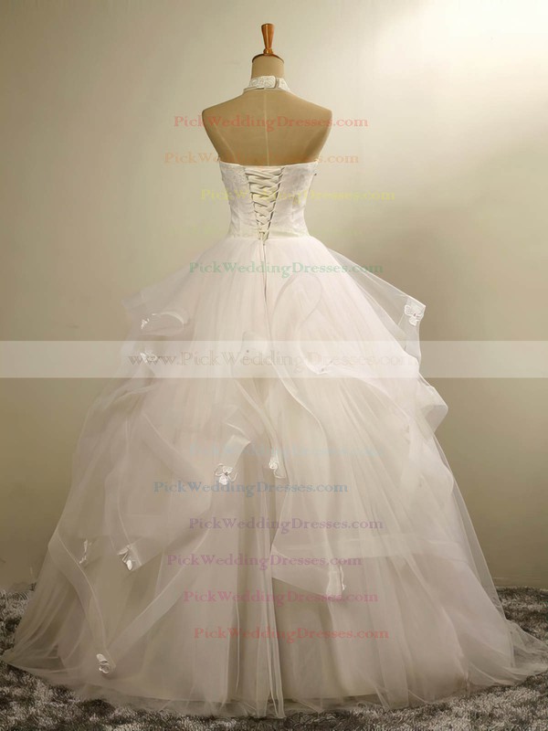 Tulle Halter Floor-length Ball Gown with Beading Wedding Dresses #PWD00023020