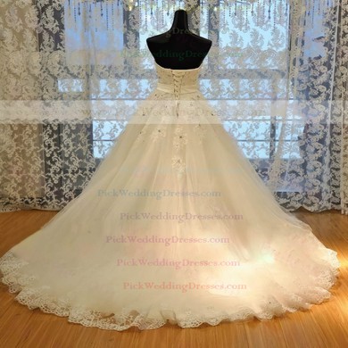 Tulle Sweetheart Court Train Ball Gown with Beading Wedding Dresses #PWD00023022