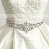 Satin Tulle Scoop Neck Floor-length Ball Gown with Appliques Lace Wedding Dresses #PWD00023035