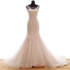 Tulle Scoop Neck Sweep Train Trumpet/Mermaid with Appliques Lace Wedding Dresses #PWD00023036
