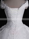 Tulle V-neck Cathedral Train Ball Gown with Appliques Lace Wedding Dresses #PWD00023040