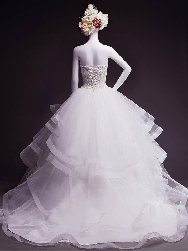 Tulle Sweetheart Court Train Ball Gown with Beading Wedding Dresses #PWD00023050