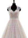 Tulle V-neck Sweep Train Ball Gown with Appliques Lace Wedding Dresses #PWD00023053