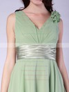 A-line Tea-length Chiffon Flower(s) V-neck Bridesmaid Dresses #PWD01012015