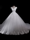 Tulle V-neck Chapel Train Ball Gown with Appliques Lace Wedding Dresses #PWD00023055