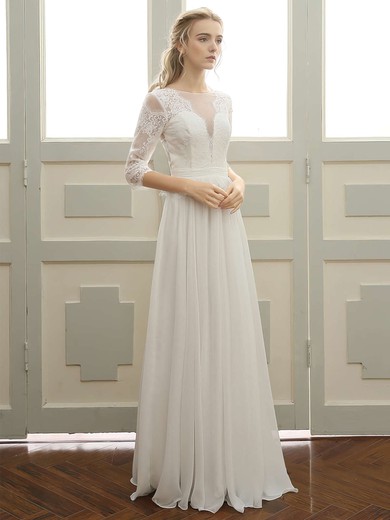 Tulle Chiffon Scoop Neck Floor-length A-line with Appliques Lace Wedding Dresses #PWD00023059
