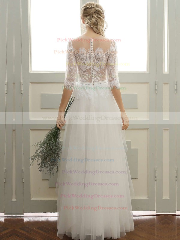 Tulle Scoop Neck Floor-length A-line with Sashes / Ribbons Wedding Dresses #PWD00023060