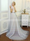 Tulle Lace Scoop Neck Sweep Train A-line with Sashes / Ribbons Wedding Dresses #PWD00023061