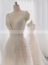 Tulle V-neck Sweep Train Ball Gown with Appliques Lace Wedding Dresses #PWD00023062