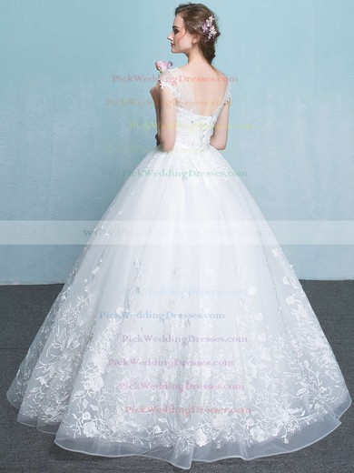 Organza Scoop Neck Floor-length Ball Gown with Appliques Lace Wedding Dresses #PWD00023065