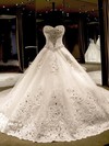 Tulle Sweetheart Cathedral Train Ball Gown with Appliques Lace Wedding Dresses #PWD00023069