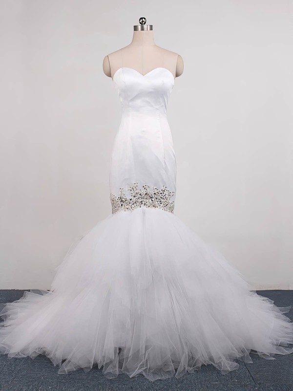 Tulle Sweetheart Sweep Train Trumpet/Mermaid with Beading Wedding Dresses #PWD00023071