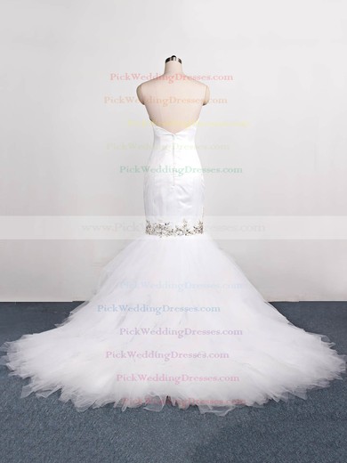 Tulle Sweetheart Sweep Train Trumpet/Mermaid with Beading Wedding Dresses #PWD00023071