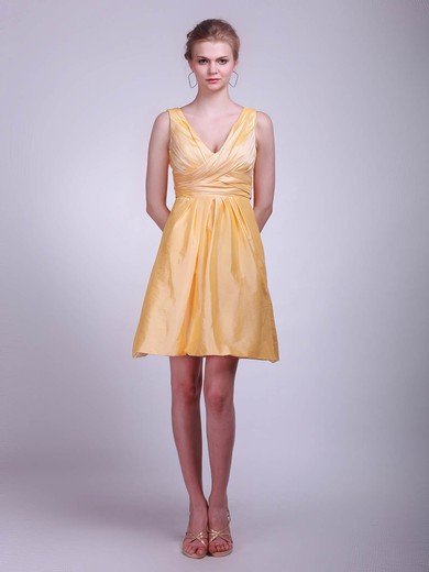 A-line Short/Mini Taffeta Ruffles V-neck Bridesmaid Dresses #PWD01012020