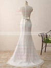 Lace V-neck Sweep Train Trumpet/Mermaid with Sashes / Ribbons Wedding Dresses #PWD00023075