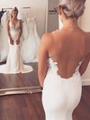 Tulle Silk-like Satin Scoop Neck Sweep Train Trumpet/Mermaid with Appliques Lace Wedding Dresses #PWD00023076