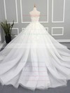 Organza Tulle Strapless Chapel Train Ball Gown with Appliques Lace Wedding Dresses #PWD00023078