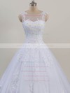 Tulle Scoop Neck Sweep Train Ball Gown with Beading Wedding Dresses #PWD00023081