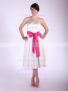 A-line Tea-length Satin Sashes/Ribbons Strapless Bridesmaid Dresses #PWD01012029