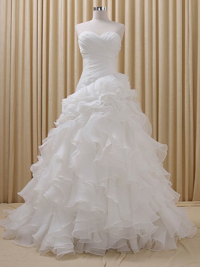 Organza Sweetheart Court Train Princess with Cascading Ruffles Wedding Dresses #PWD00023085