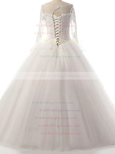Tulle Scoop Neck Floor-length Ball Gown with Beading Wedding Dresses #PWD00023087