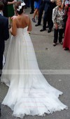 Chiffon V-neck Court Train A-line with Ruffles Wedding Dresses #PWD00023006