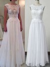 Chiffon Tulle Scoop Neck Floor-length A-line with Appliques Lace Wedding Dresses #PWD00023007