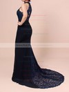 Lace Chiffon High Neck Sweep Train Trumpet/Mermaid Ruffles Bridesmaid Dresses #PWD01013462