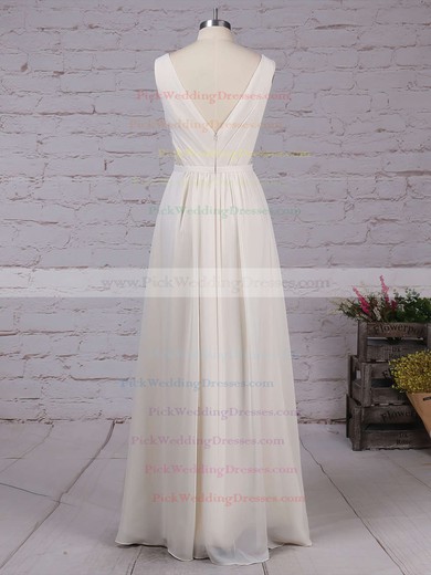 Chiffon V-neck Floor-length A-line Lace Bridesmaid Dresses #PWD01013470