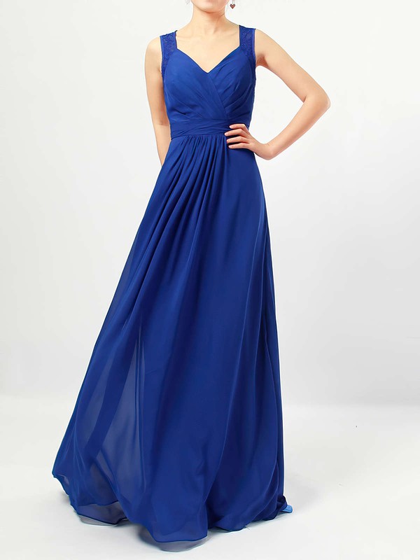 Chiffon V-neck Floor-length A-line Lace Bridesmaid Dresses #PWD01013483