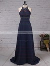 Lace Chiffon Scoop Neck Sweep Train A-line Bow Bridesmaid Dresses #PWD01013505