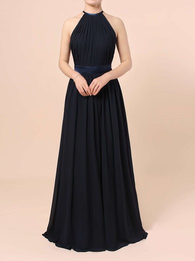 Chiffon Scoop Neck Floor-length A-line Sashes / Ribbons Bridesmaid Dresses #PWD01013506