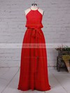 Chiffon Scoop Neck Floor-length A-line Sashes / Ribbons Bridesmaid Dresses #PWD01013512