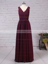Lace Chiffon V-neck Floor-length A-line Ruffles Bridesmaid Dresses #PWD01013513