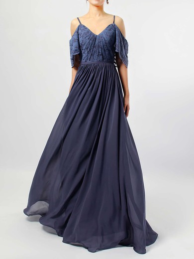 Lace Chiffon V-neck Floor-length A-line Ruffles Bridesmaid Dresses #PWD01013514
