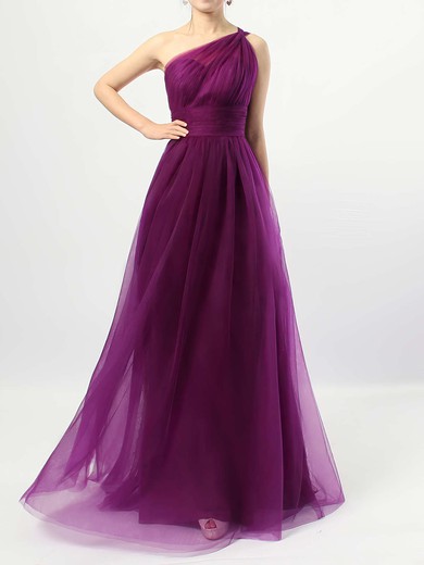 Tulle One Shoulder Floor-length A-line Ruffles Bridesmaid Dresses #PWD01013523