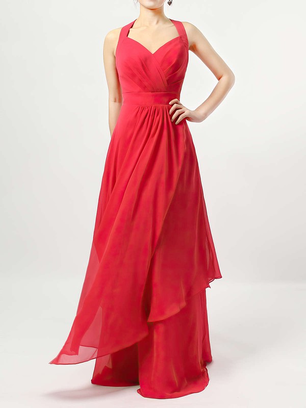 Chiffon V-neck Floor-length A-line Ruffles Bridesmaid Dresses #PWD01013526